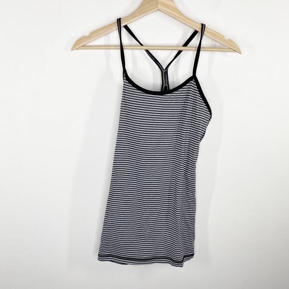 Lululemon Power Y Black Grey Striped Activewear Tank Top Women's Size 8 - Picture 1 of 8